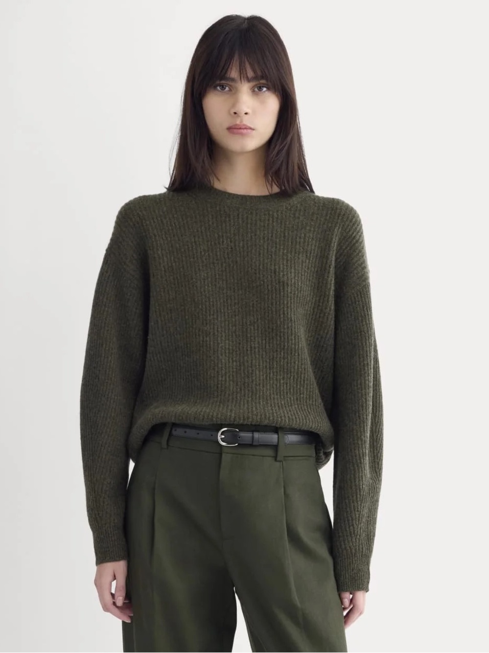 Everlane The Cocoon Crew Wool Cashmere Dark Heathered Olive XS NWOT